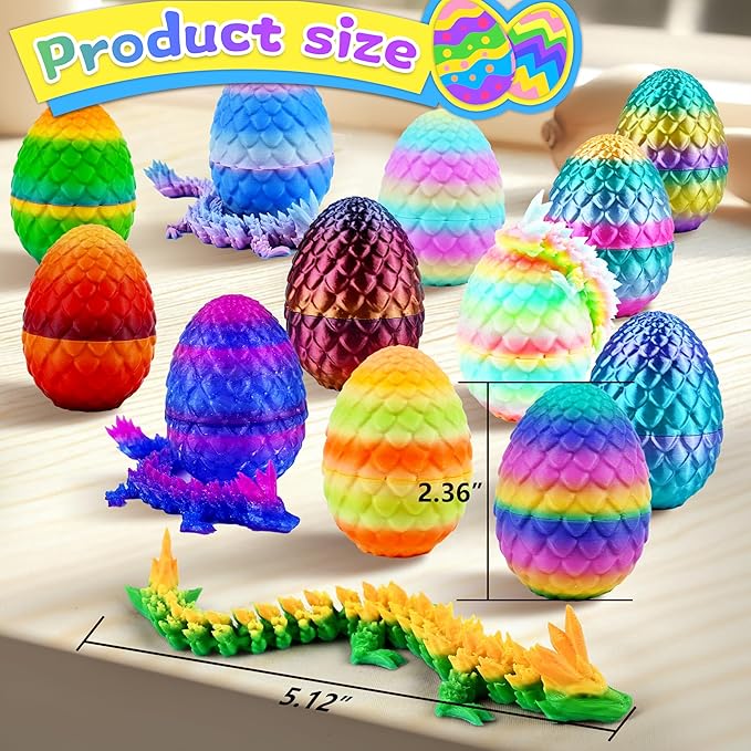 12PCS 3D Printed Dragon Eggs with Dragon Inside, Unique Fun Gifts Cool Stuff Cool Gadgets for Men Teens Boy Gifts, Mini Articulated Easter Basket Essentials for Kids-CubbioJoy