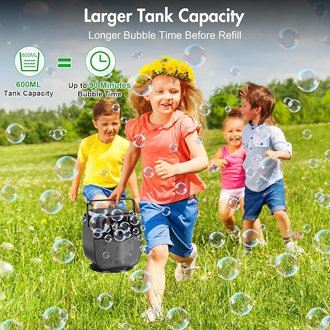 5000mAh Rechargeable Bubble Machine, 90°/180°/360° Auto Rotation, 3 Speeds, Automatic Bubble Blower for Parties, Weddings, Getherings Indoor Outdoor, Bubble Maker Toy for Toddlers, Kids, Pets-CubbioJoy