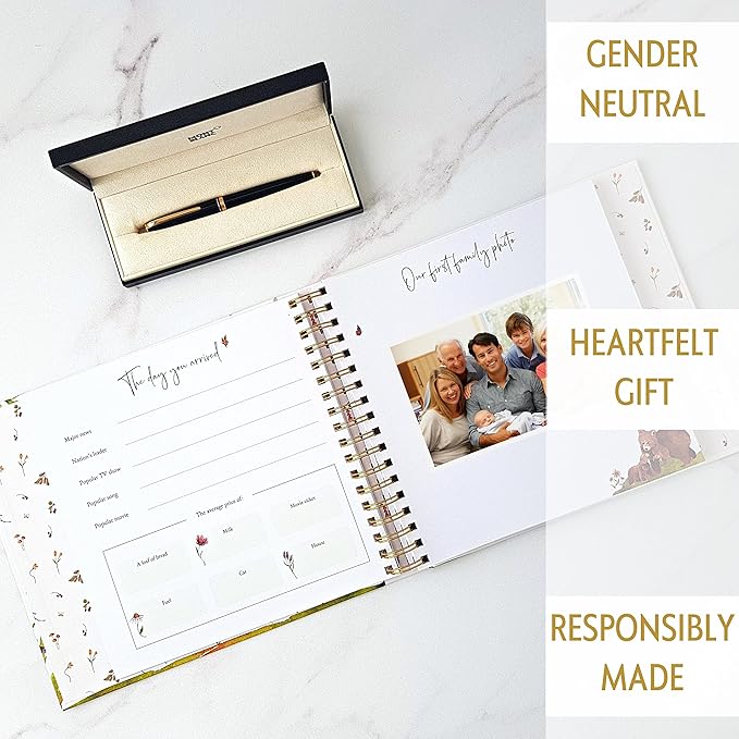 Baby Memory Book for Girl or Boy - First 5 Year Unisex Woodland Animal Keepsake to Log New Born 1st Milestone - Gender Neutral Photo Album - Parent Scrapbook Journal - Pregnancy Gift for Expecting Mom-CubbioJoy