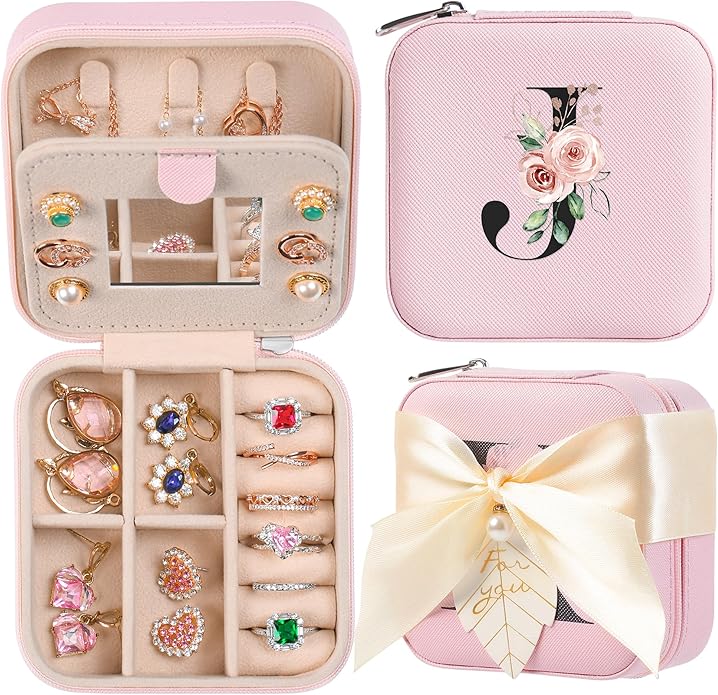 AYGXU Travel Jewelry Box for Women and Girls - Small Case With Initial A-Z - Teacher Gifts-CubbioJoy