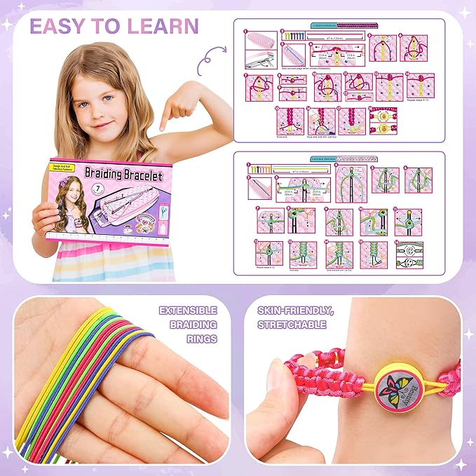 Dpai Friendship Bracelet Making Kit for Girls,DIY Arts and Crafts Toys,Jewelry String Maker Kit,The Best Birthday Gifts Ideas for Girls 6 7 8 9 10 11 12+ Years Old（Double Purple-CubbioJoy