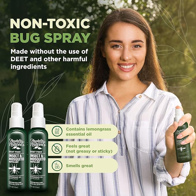 Deet-Free Insect & Mosquito Repellent Pack of 2 (4 oz) – Nice Smelling Insect Repellent with Lemongrass Oil Safe for Pets and Kids – Bug Spray Against Mosquitoes, Gnats, Black Flies, and No-See-ums-CubbioJoy