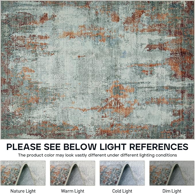 8x10 Area Rugs for Living Room Rug Washable: Modern Large Rug for Dining Room Bedroom Carpet Non Slip 8 by 10 Indoor Abstract Nursery Home Office Red Brown-CubbioJoy