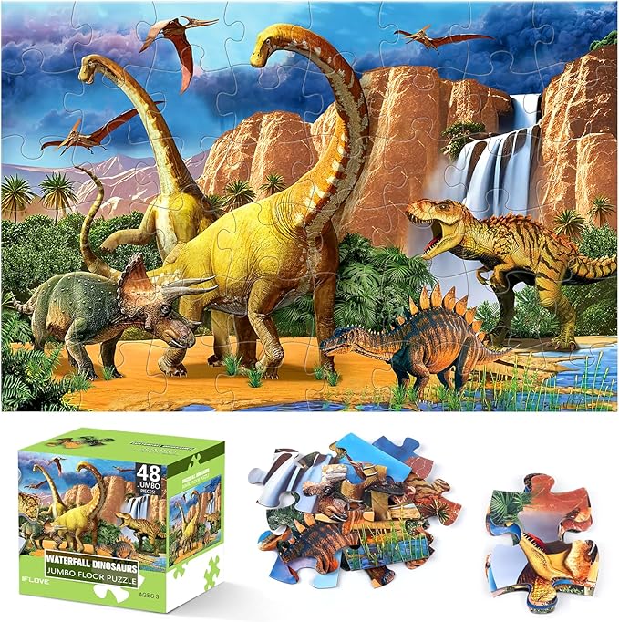 Jumbo Floor Puzzle for Kids,48 Piece Waterfall Dinosaur Large Jigsaw Puzzles, Fun Preschool Educational Toy for Toddlers Ages 3-5,Gift for Boy Girl Ages 4-8-CubbioJoy