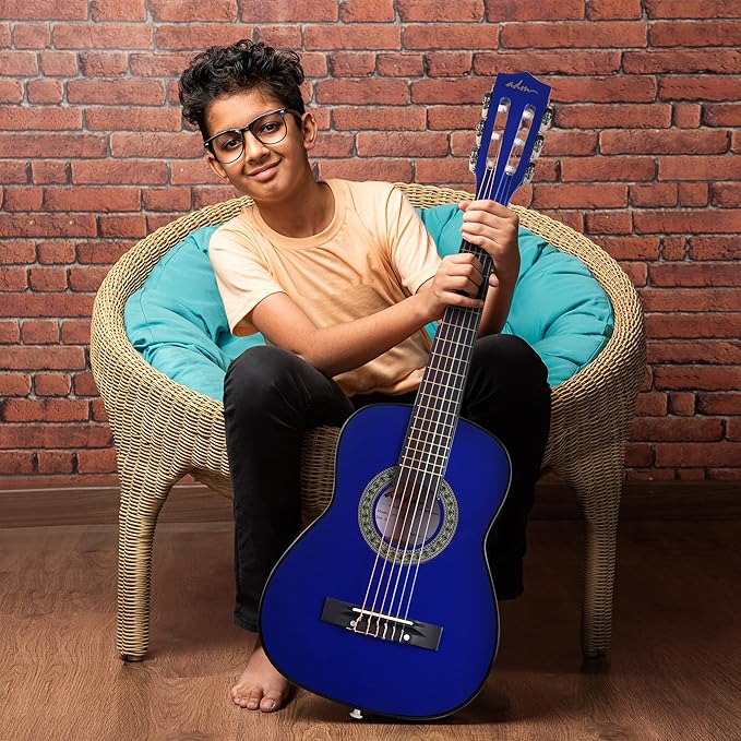 ADM Beginner Acoustic Classical Guitar 30 Inch Nylon Strings Wooden Guitar Bundle Kit for Kid Boy Girl Student Youth Guitarra Online Lessons with Gig Bag, Strap, Tuner, Extra Strings, Picks,Blue-CubbioJoy