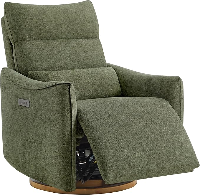 CHITA Swivel Rocker Recliner Chair, Power Nursery Glider Recliner, Nursery Rocking Chair with Adjustable Power Headrest, FSC Certified, Solid Wood Base, Moss Green-CubbioJoy