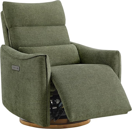 CHITA Swivel Rocker Recliner Chair, Power Nursery Glider Recliner, Nursery Rocking Chair with Adjustable Power Headrest, FSC Certified, Solid Wood Base, Moss Green-CubbioJoy