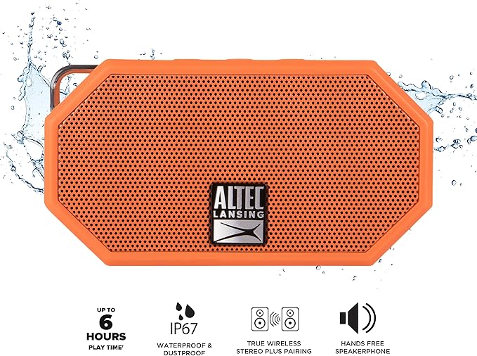 Altec Lansing Mini H2O - Waterproof Bluetooth Speaker, IP67 Certified & Floats in Water, Compact & Portable Speaker for Hiking, Camping, Pool, and Beach,Orange-CubbioJoy