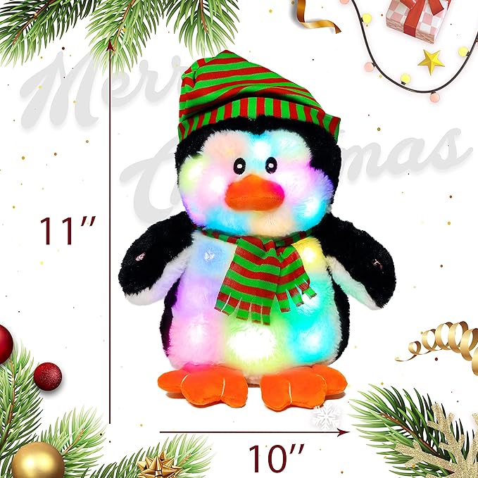 Cuteoy Light-up Singing Plush Penguin LED Musical Stuffed Animal Adjustable Volume Lullaby Plushies Birthday Christmas Toy Gifts for Kids Toddler Girls, 11"-CubbioJoy