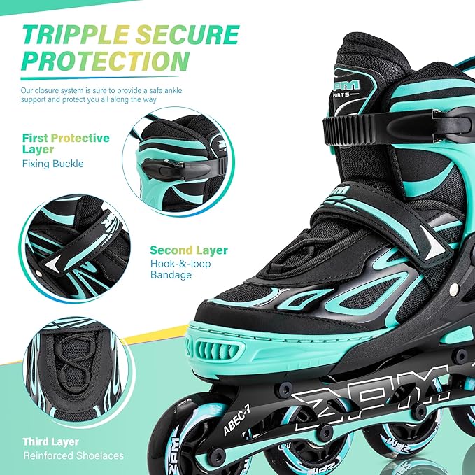 2PM SPORTS Vinal Girls Adjustable Flashing Inline Skates, All Wheels Light Up, Fun Illuminating Skates for Kids Men Adult Women and Boys-CubbioJoy
