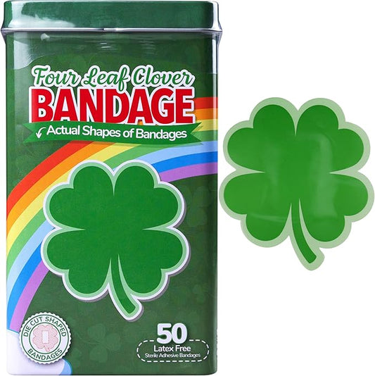 BioSwiss Bandages, 4 Leaf Clover Shaped Self Adhesive Bandage, Latex Free Wound Care, Fun First Aid Kit Supplies for Kids and Adults, 50 Count-CubbioJoy