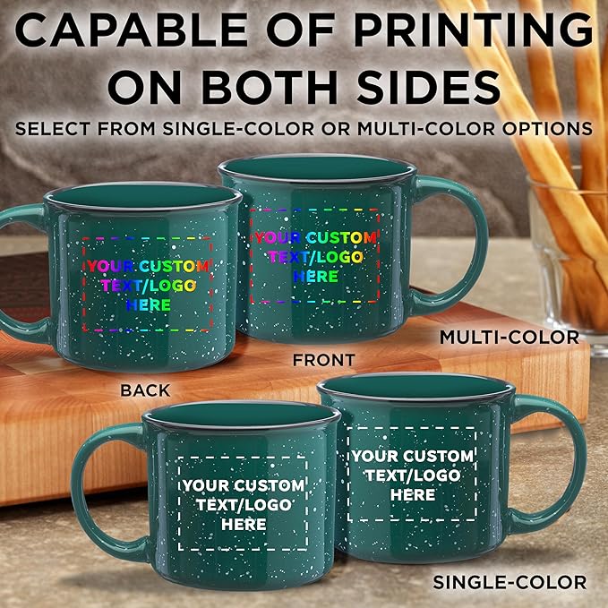 DISCOUNT PROMOS Custom Ceramic Campfire Coffee Mugs 13 oz. Set of 50, Personalized Bulk Pack - Perfect for Tea, Espresso, Cappuccino, Hot Cocoa - Green-CubbioJoy