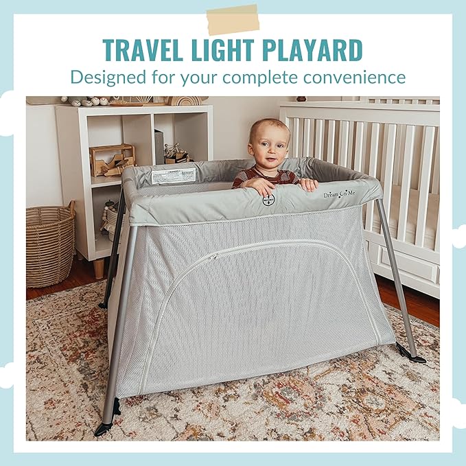 Dream On Me Travel Light Playard with Mesh Zipper Door in Grey-CubbioJoy