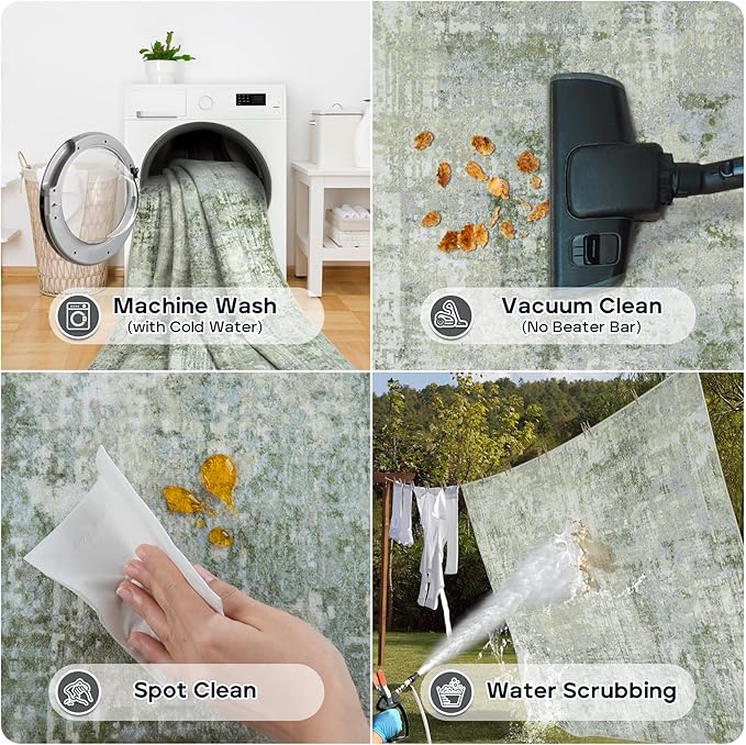 8x10 Area Rugs for Living Room Rug Washable: Modern Large Rug for Dining Room Bedroom Carpet Non Slip 8 by 10 Indoor Abstract Nursery Home Office Green-CubbioJoy