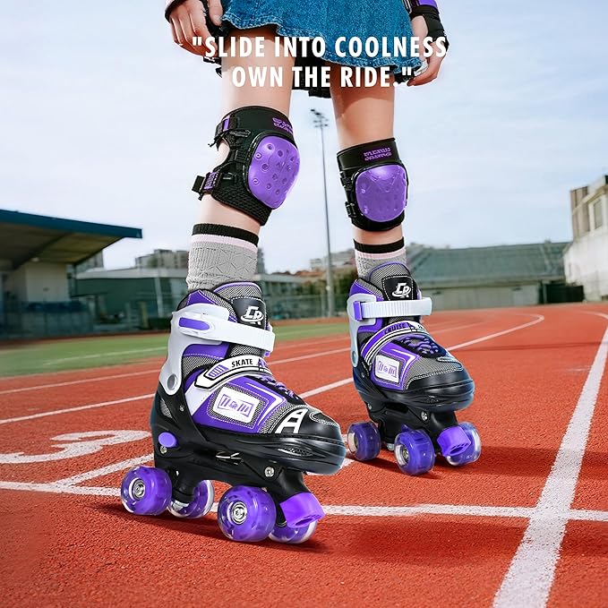 Adjustable Quad Skates for Kids, Teens, and Adults – Light-Up Wheels – Comfortable Fit, Secure Closure, Indoor and Outdoor Roller Skates for Boys and Girls-CubbioJoy
