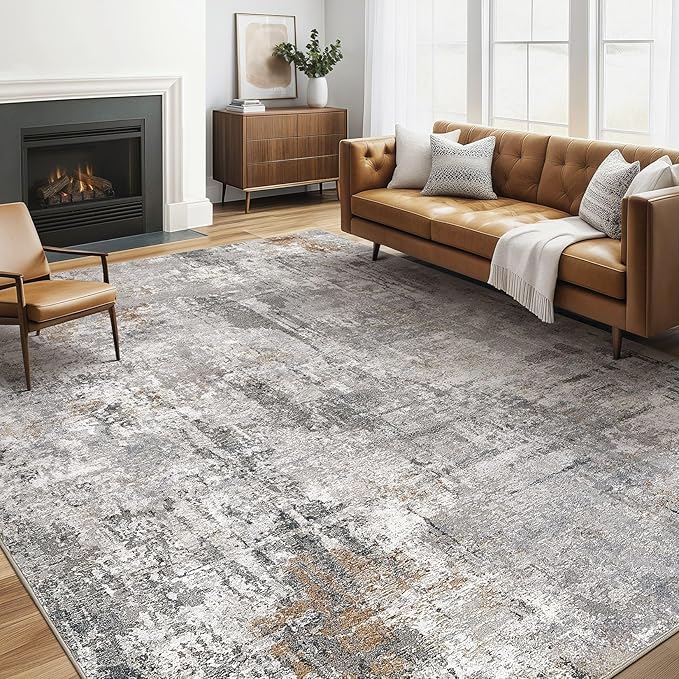 5x7 Area Rugs Washable Rug: Living Room Large Abstract Modern Soft Stain Resistant Indoor Floor Non Slip Accent Carpet for Bedroom Nursery Playroom Dining Room Office Dorm Home- Gray Rust-CubbioJoy