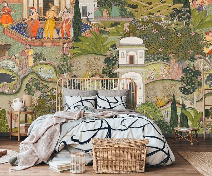 Indian Lush Jaipur Garden Wallpaper Mural Vibrant Green Wallpaper for Bedroom Living Room TV Sofa Background Large Art Wall Mural(Not Self-Adhesive)-CubbioJoy