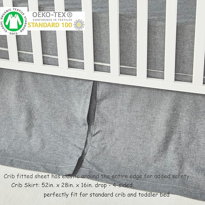 Brandream Gender Neutral Baby Crib Bedding Set 3 Pieces 100% Cotton Like Linen Supersoft Classic Quilted Plaid Design Boho Bohemian Farmhouse Chic Nursery Decor (Gray)-CubbioJoy