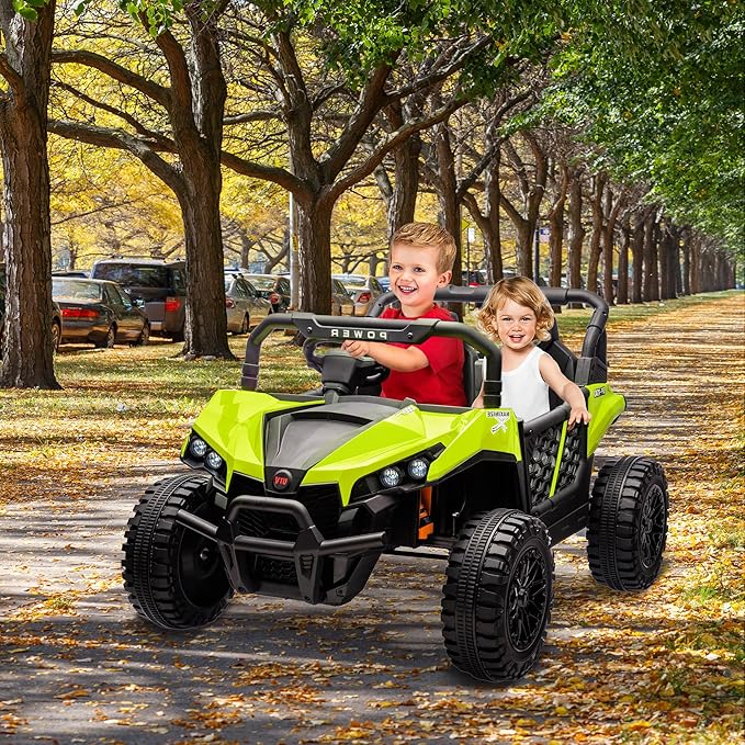 24V 2 Seater Ride On Car Truck, Power Wheels Kids UTV w/Parent Remote Control, 3.1 MPH Max Speed, Music Player, LED Lights & Storage, Electric Vehicle Ride On Toy for Kids Toddler Ages 3-8, Green-CubbioJoy