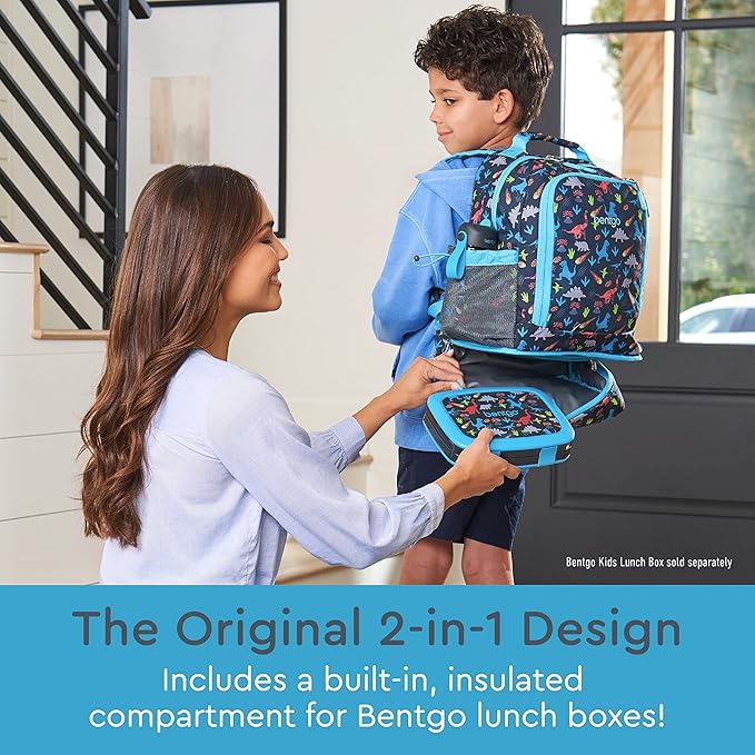 Bentgo Kids 2-in-1 Backpack & Insulated Lunch Bag - Durable 16” Backpack & Lunch Container in Unique Prints for School & Travel - Water Resistant, Padded & Large Compartments (Dinosaur)-CubbioJoy