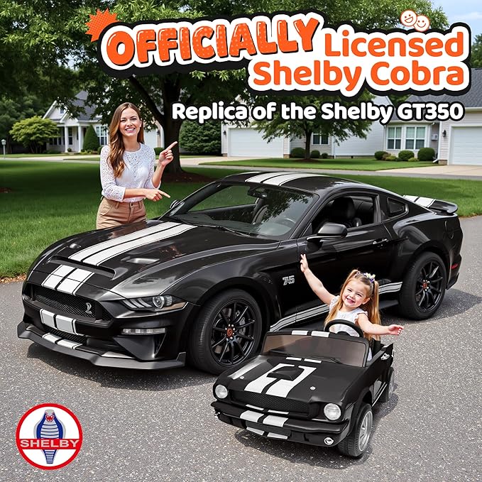 24V 2 Seater Ride on Toys, Licensed Shelby Cobra Kids Power Car Wheeler Ride On Toy w/ 2WD/4WD Switchable, Remote Control, 19" Spacious Seat, 4 Spring Suspension, Music, Bluetooth-CubbioJoy