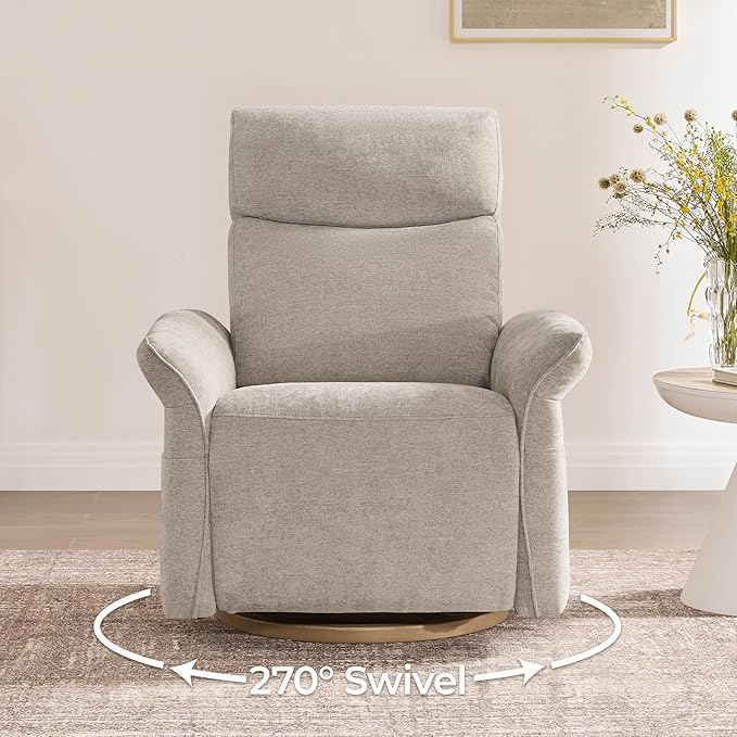 CHITA Power Recliner Chair, Electric Triple-Motor Swivel Glider Nursery Rocking Chair with Adjustable Power Headrest and Lumbar Support, GREENGARD Gold Certified, Solid Wood Base, Khaki Grey-CubbioJoy