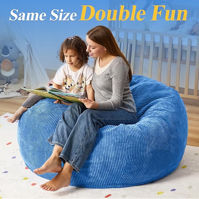 3.5FT Bean Bag Chairs Teardrop Bean Bag Chair for Adults Beanbag Chair with Memory Foam Filled Machine Washable Cover for Living Room, Bedroom (Large,Blue)-CubbioJoy