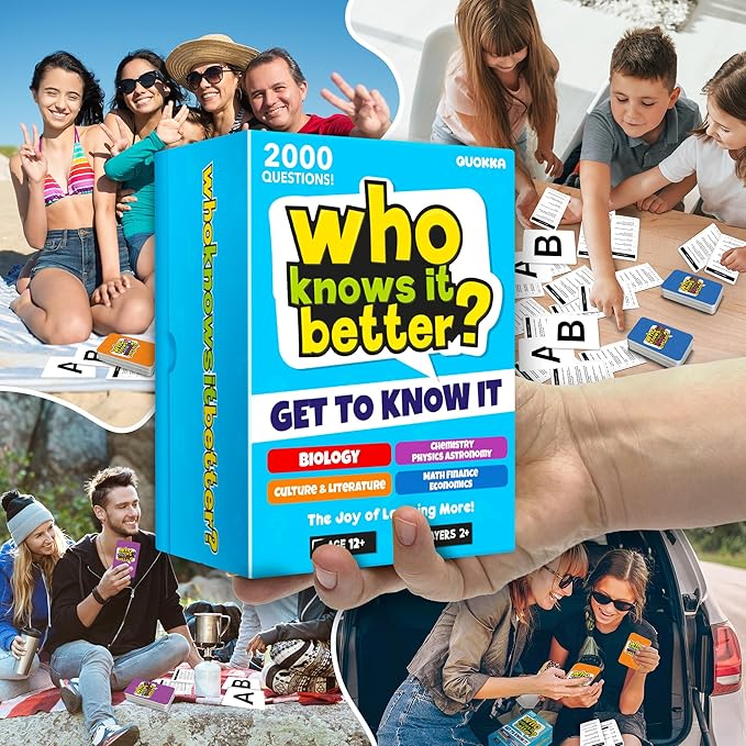 Board Games for Kids 8-12 and Family - Set of 4 Who Knows It Better? - 2000+ Questions Across Biology, Culture, STEM and Math - Educational Trivia Cards for Learning and Game Night-CubbioJoy