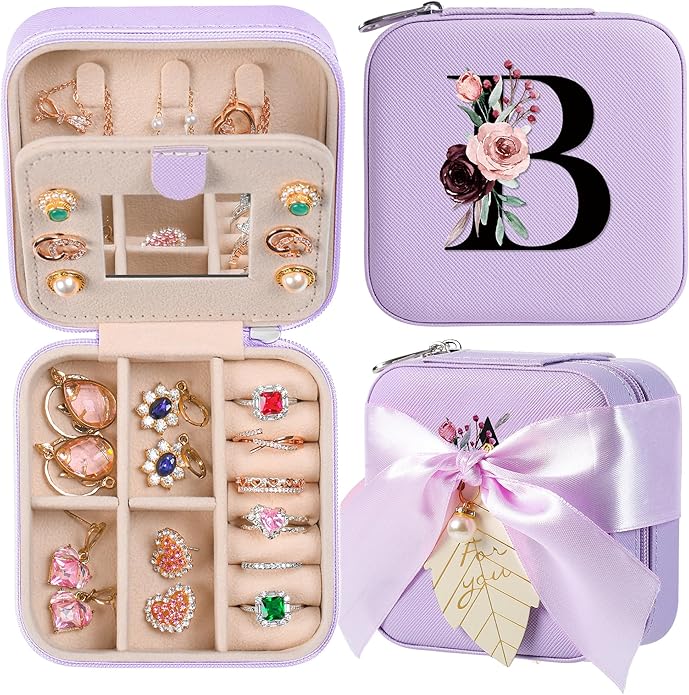 AYGXU Travel Jewelry Box for Women and Girls - Small Case With Initial A-Z - Teacher Gifts-CubbioJoy