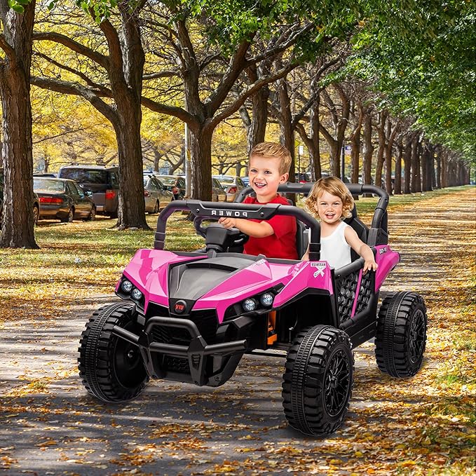 24V 2 Seater Ride On Car Truck, Power Wheels Kids UTV w/Parent Remote Control, 3.1 MPH Max Speed, Music Player, LED Lights & Storage, Electric Vehicle Ride On Toy for Kids Toddler Ages 3-8, Pink-CubbioJoy