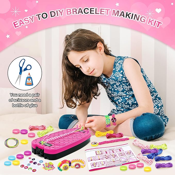Dpai Friendship Bracelet Making Kit for Girls,DIY Arts and Crafts Toys,Jewelry String Maker Kit,The Best Birthday Gifts Ideas for Girls 6 7 8 9 10 11 12+ Years Old（Rose and Black-CubbioJoy