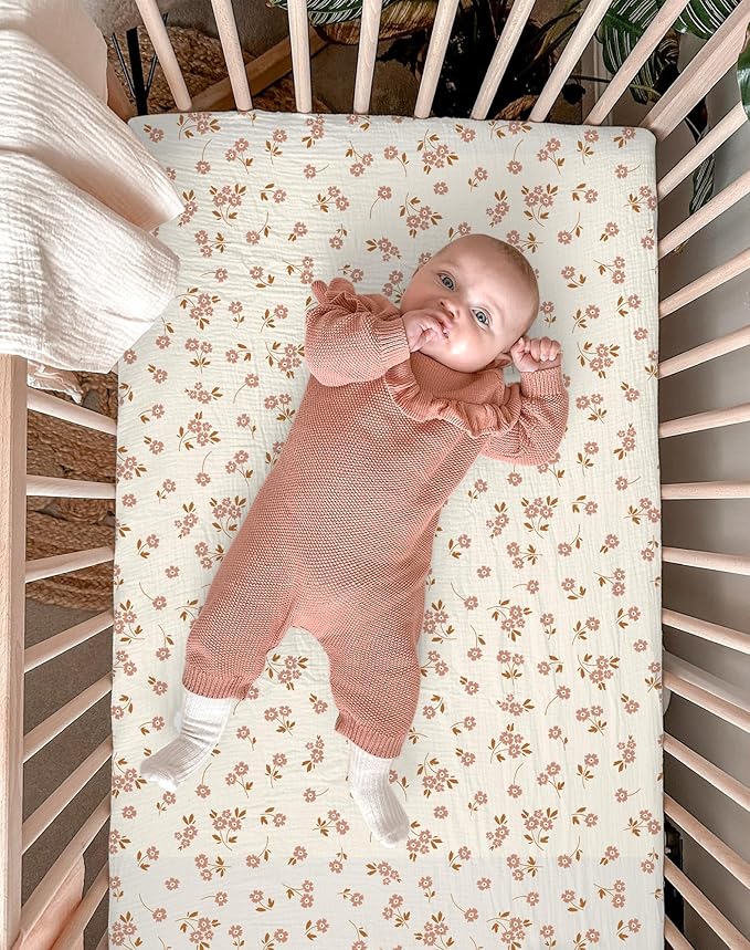 Bassinet Sheet for Baby Boy and Girl 2 Pack, Fitted Sheets for Rectangle, Oval, Hourglass Bassinet Mattress, Muslin Moses Basket Sheets with Neutral Style (Floral & Pink)-CubbioJoy
