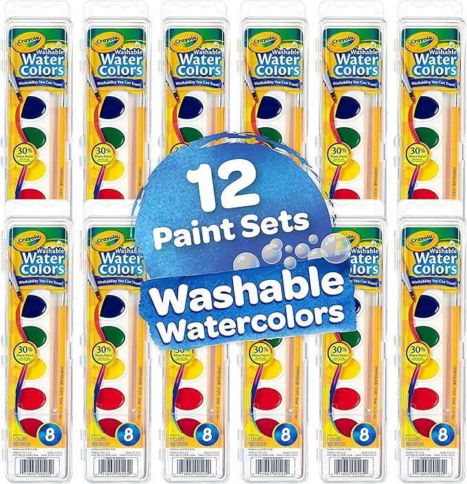 Crayola Washable Watercolor Paint Sets for Kids (12ct), Bulk Classroom Art Supplies for Preschool & Kindergarten, Classroom Learning Activities for Toddlers-CubbioJoy