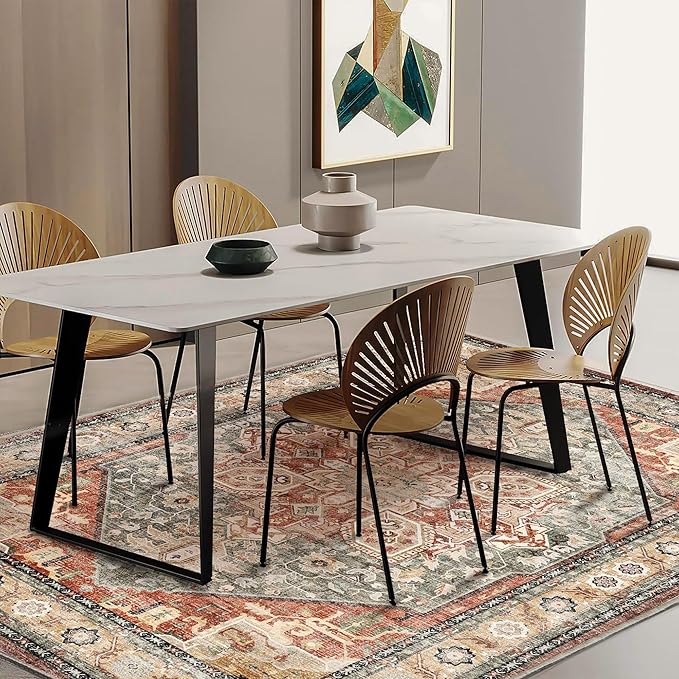 Area Rug 5'x7' Red Khaki Washable Vintage Traditional Floor Cover Thin Retro Kitchen Indoor Distressed Non Slip Carpet Floral Print Area in Living Room Bedroom Dining Room-CubbioJoy