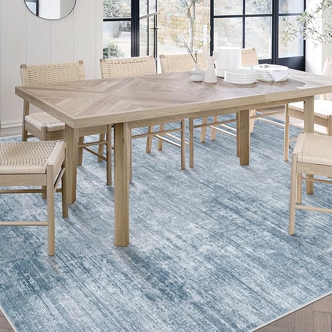 Area Rugs 5x7 Living Room: Washable Rug Modern Abstract Large Rugs Soft Non Slip Neutral Rug Stain Resistant Indoor Carpet for Bedroom Kitchen Dining Room Table Nursery Home Office Rugs(Blue,5'x7')-CubbioJoy