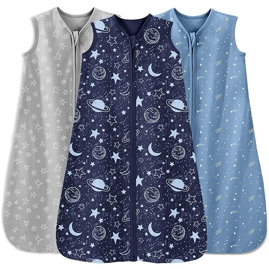 Baby Sleep Sack 18-24 Months 3 Pack 100% Cotton Lightweight 0.5 TOG Wearable Blanket Baby Sleep Bag with 2-Way Zipper for Infant Toddler Blue-CubbioJoy
