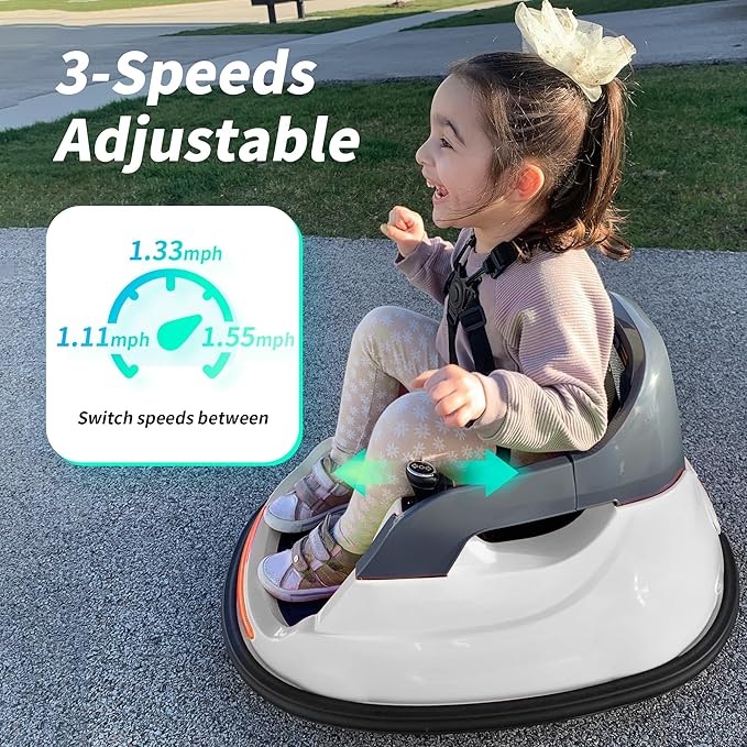 Baby Bumper Car, 6V Electric Kids Bumper Car for Toddlers with Remote Control, Bluetooth - White-CubbioJoy