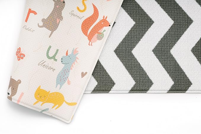 Baby Care Play Mat (Large, Zig Zag - Black) 82'' x 55'' Original One-Piece Reversible Rollable Waterproof Play Mat for Infants, Babies, Toddler, and Kids-CubbioJoy