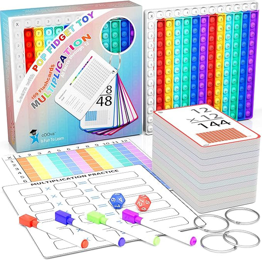 COOVA Multiplication Flash Cards + Multiplication Chart - Math Manipulatives Fact Cards - Mutiplication Game Flashcards - Times Table Multiplication Flash Cards 3rd Grade, 4th, 5th, 6th Grade-CubbioJoy