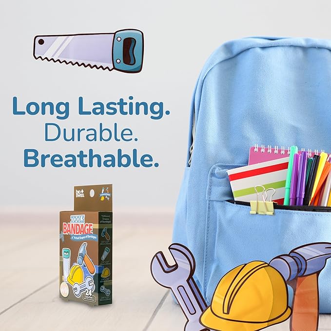 BioSwiss Bandages, Tools Shaped Self Adhesive Bandage, Latex Free Sterile Wound Care, Fun First Aid Kit Supplies for Kids and Adults, 24 Count-CubbioJoy