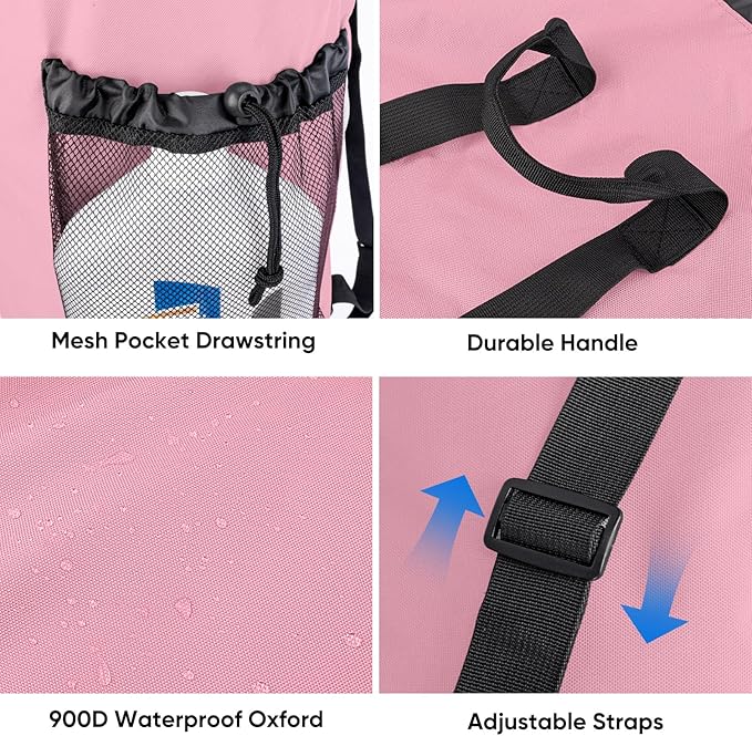 BALEINE 120L Laundry Bag Backpack, 900D Oxford Fabric Large Travel Laundry Bags with Shoulder Straps and 2 Mesh Pockets for College Dorm, Apartment, Laundromat (Pink, 120L)-CubbioJoy