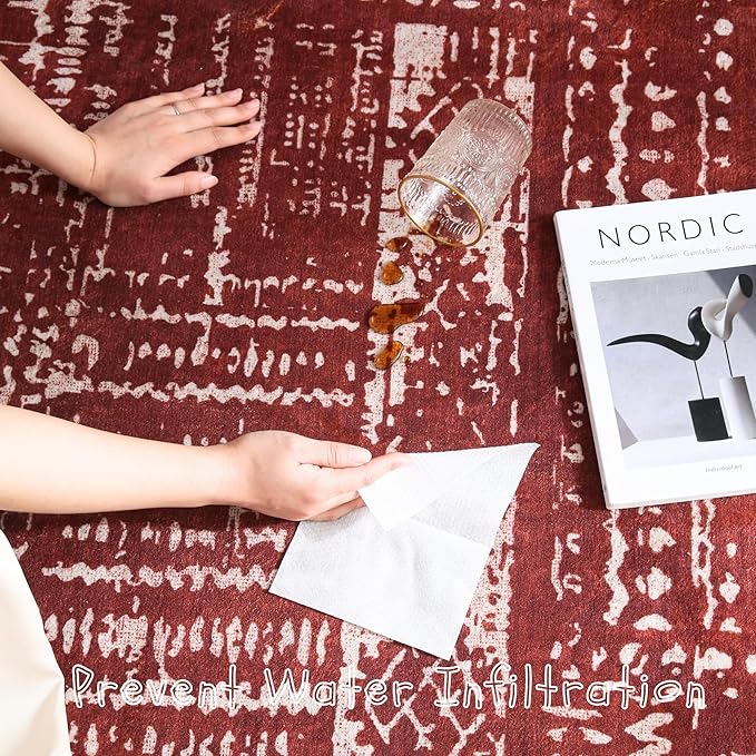 Area Rugs 8x10 Rug for Living Room Clearance Washable Boho Area Rug Non Slip Moroccan Vintage Low Pile Large Rug for Living Room, Bedroom, Farmhouse, Dining Room, Kids Playroom(Terracotta)-CubbioJoy