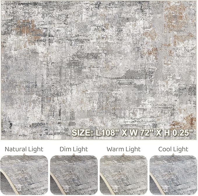 6x9 Area Rugs Washable Rug: Large Abstract Modern Soft Stain Resistant Indoor Floor Non Slip Accent Carpet for Living Room Bedroom Nursery Playroom Dining Room Office Dorm Home House- Gray Rust-CubbioJoy