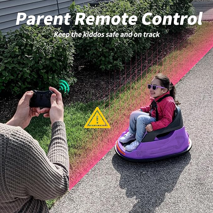 12V Kids Electric Bumper Car, Baby Bumper Car for Toddlers w/Remote Control, 360° Spinning - Purple-CubbioJoy