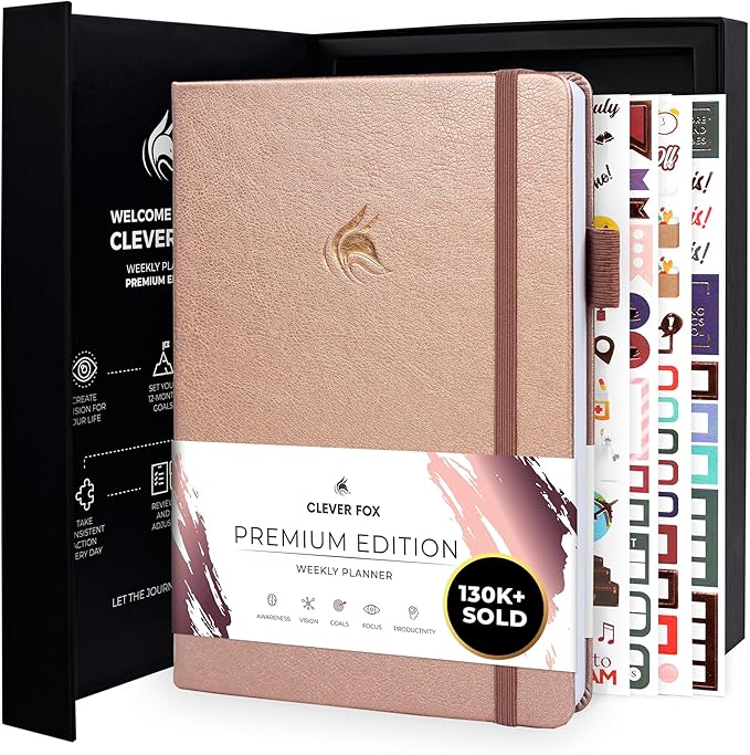 Clever Fox Planner Premium Edition – Undated Luxurious Weekly & Monthly Planner to Increase Productivity and Hit Your Goals – Organizer – Start Anytime, A5, Lasts 1 Year, Rose Gold (Weekly)-CubbioJoy