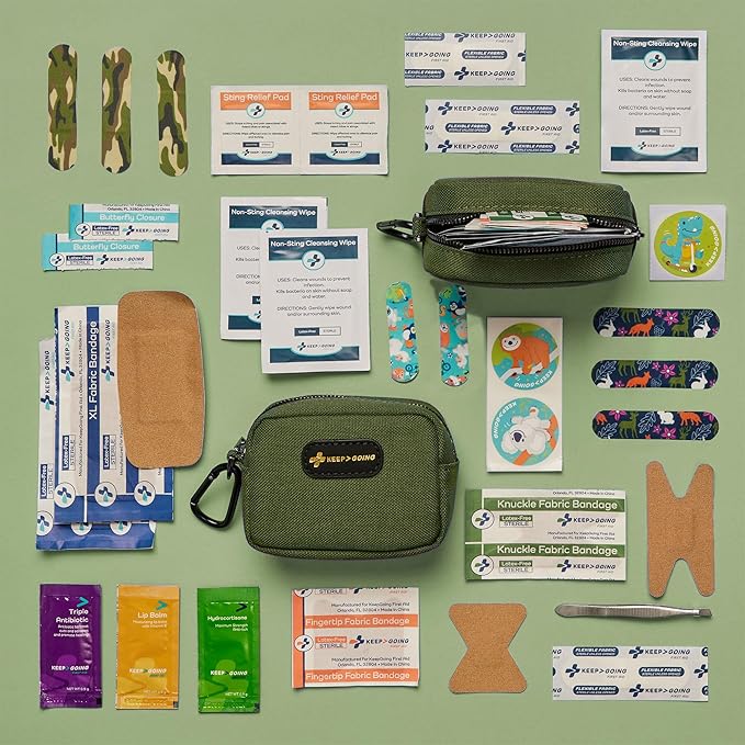 KeepGoing Small Travel First Aid Kit Kids – 60 Pc. Mini First Aid Kit for Purse, Diaper Bag, & Backpack with Latex-Free Bandages – 4 Oz., & 4.5 x 3.5 x 2 in, TSA-Approved-CubbioJoy