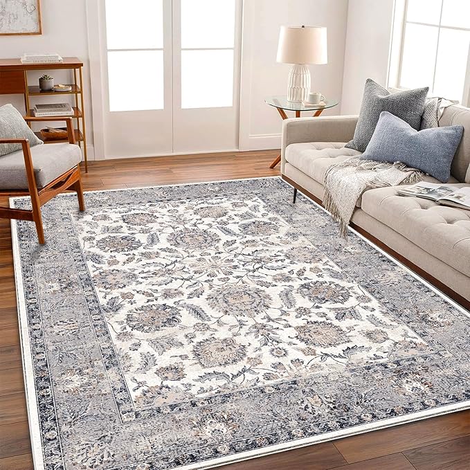 8x10 Washable Area Rug Medallion Distressed Design Boho Medallion Non-Shedding Easy Care Ideal for High Traffic Areas in Living Room Bedroom Kitchen Office Coffee Table Large Carpet-CubbioJoy