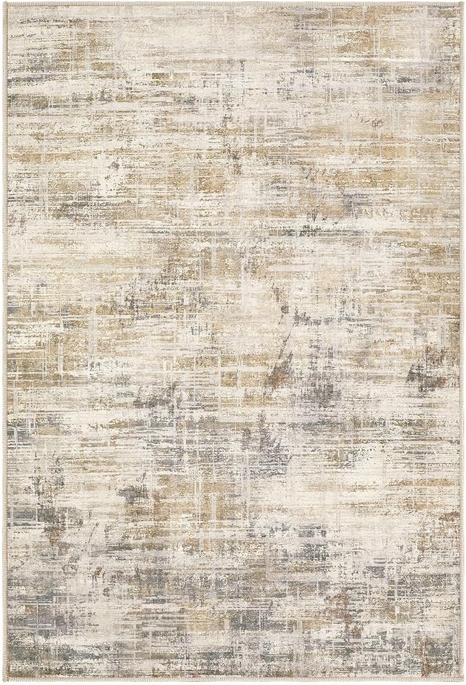 2x3 Entryway Area Rugs: Washable Neutral Abstract Small Rug Door Mat Non-Slip Soft Low Pile Indoor Carpe for Entrance Kitchen Front Door Bathroom Entry Kids Room - Golden Brown-CubbioJoy