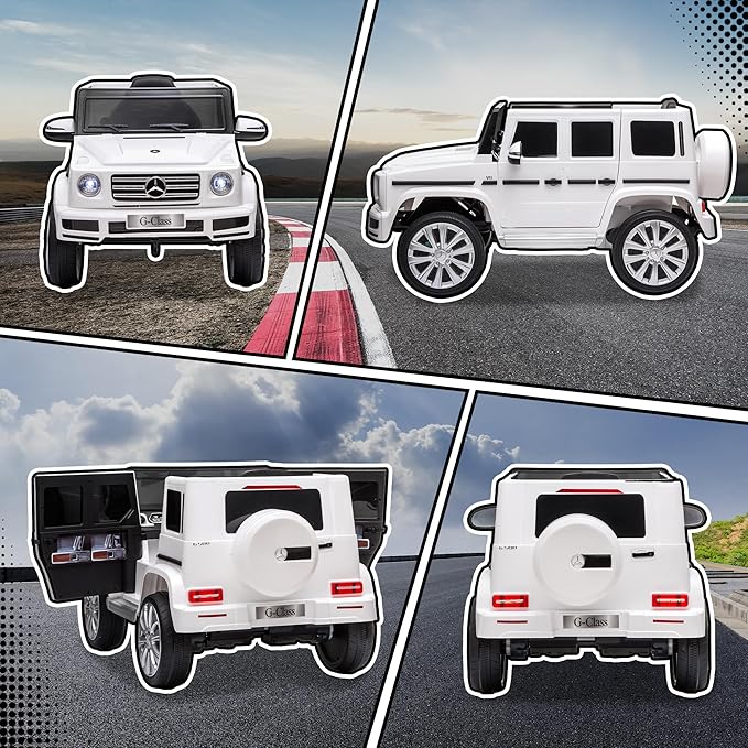 Aosom 12V Kids Electric Car, Mercedes Benz G500 Licensed Battery Powered Ride on Truck for Kids with Remote Control, Headlights, Music, Suspension & Storage for Boys and Girls, White-CubbioJoy