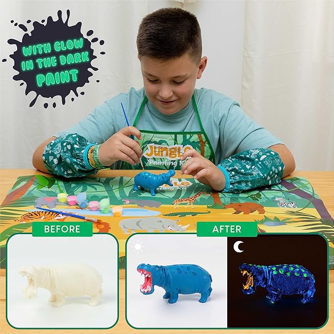 BONNYCO Animal Toys for Kids Painting Kit with 16 Figurines Animal Kids Crafts 4-8 with Glow in The Dark, Safari Gifts for Boys and Girls | Boy Toys 3 4 5 6 7 8 9 10 Years Old Birthday Christmas-CubbioJoy
